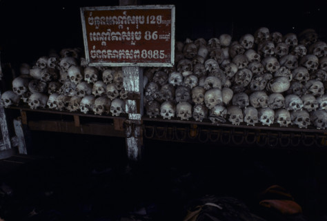 Cambodia: During the Pol Pot years 1975-8 the Khmer Rouge killed between one and two million of their own people. Here at a site just outside Phnom Penh are the remains of one mass grave.