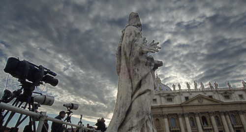 (dpa) - TV cameras and lenses aim at the balcony where the new pope appears after his election at St. Peter's square in Vatican City in Rome, Italy, 18 April 2005. During the afternoon the 115 cardina...