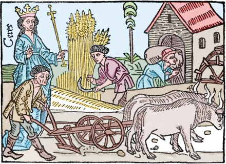 Middle Ages. Peasant. Scene. Engraving. 19th century.
