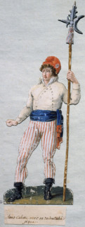 Revolution francaise, 1789 : Un sans culotte avec sa pique  et un chartier (paysan). Gouache des Freres Lesueur (18eme siecle), 18eme siecle. Musee Carnavalet, Paris    .  Français : Un sans-culotte a...