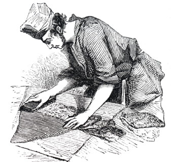 An engraving depicting the manufacturing of beaver hats: 'felting' the body of the hats in the 'kettle'. Mercury was used during the manufacture, and many hatters suffered from the uncontrollable shak...