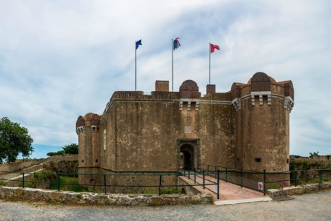 Saint-Tropez, France - June 11, 2019 : Tourists visiting the Citadel in St Tropez, an amazing piece of architecture and offers great views of the town