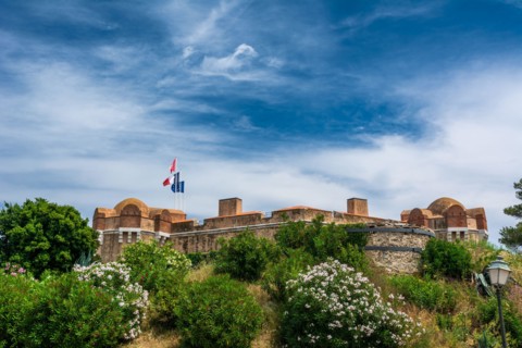 Tourists visiting the Citadel in St Tropez, an amazing piece of architecture and offers great views of the town and bay beyond.