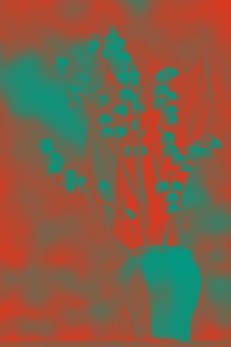 Abstract pop art flower in spring red and red turquoise trendy tinted colors. Lily of the valley. Toned feshenny floral background in red blue tones.