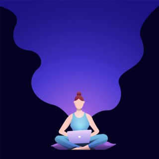 Home working, freelancing, online education, concept vector illustration. Girl sitting and using laptop.