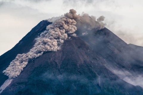 Merapi volcanic eruption seen from the Pakem village on January 27, 2021 in Yogyakarta Province, Indonesia