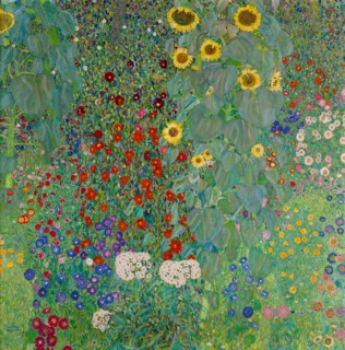 Gustav Klimt floral artwork - Cottage Garden with Sunflowers - 1907