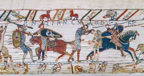Bayeux, Normandy in northwestern France. A scene from the Bayeux Tapestry.