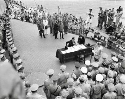 Surrender Ceremony aboard USS Missouri in Tokyo Bay, Japan - September 2, 1945