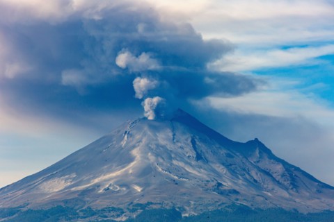 Eruption at Popocatépetl Volcano. Puebla, Mexico
