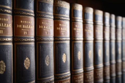 Collection of Honore De Balzac volumes in Cardiff Library, South Wales