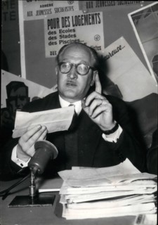 Dec. 12, 1955 - Election Campaign in Full Swing - Political Leaders of Different French Parties Have Launched the Election Campaign OPS : Guy Mollet, Leader of the Socialist Party, During His Press Co...