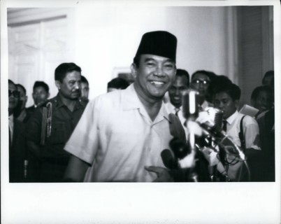 Feb. 24, 2012 - President Sukarno at Istana Palace, Djakarta, Indonesia Oct. 14, 1965 announces appointment of maj Gen Suharto as Army Chief of Staff. Suharto replaces Lt Gen Achmad Yani, who was kill...
