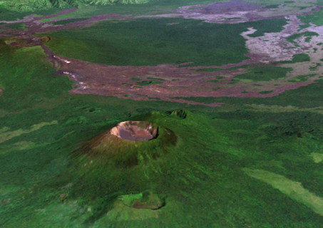 Volcano Nyiragongo In 3D, Democratic Republic Of Congo, True Colour Satellite Image. Nyiragongo, Congo, true colour satellite im
