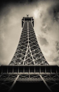Retro Paris Eiffel Tower With Stormy Sky
