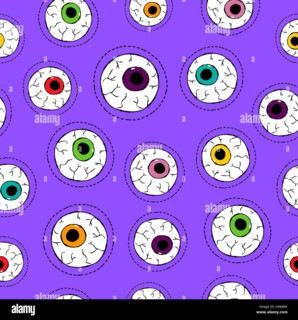 Hand drawn eyeball seamless pattern with human eye stitch patch icons in vibrant color. EPS10 vector.