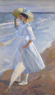 *Elena en la Playa* (Elena on the Beach) by Joaquin Sorolla is a vibrant painting depicting a woman on the beach, bathed in sunlight. Known for his mastery of light and color, Sorolla captures the ser...