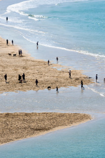 Seaside Crantock Beach Sea Sand Holidaymakers Silhouettes Silhouetted People Figures Shore Shoreline Evening Tourism