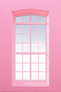 View form window, pastel pearl pink walls 3d render