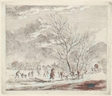 Winter Landscape with cows and skaters, Johannes Janson, 1783. Reimagined by Gibon. Classic art with a modern twist reimagined