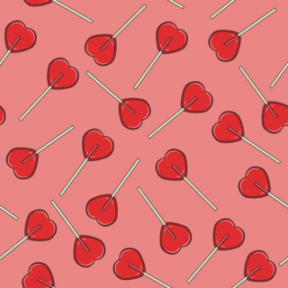 vector seamless background with red lollipop candies in the form of hearts on pink background. love, romantic or valentine day seamless pattern