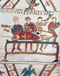 Episode from the Bayeux Tapestry, an embroidered cloth nearly 70 metres (230 ft) long, which depicts the events leading up to the Norman conquest of England, culminating in the Battle of Hastings, in ...