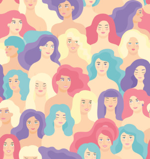 International Women s Day. Vector seamless pattern with flat cartoon women faces.