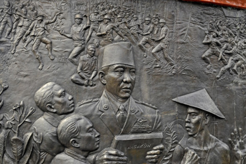 jakarta, dki jakarta/indonesia - april 20, 2009: detail of the relief at pancasila sakti  memorial site