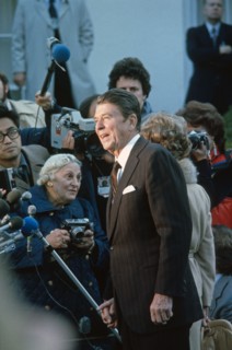 November 20, 1980, Washington, District of Columbia, USA: United States President-elect Ronald Reagan speaks to reporters outside the White House in Washington, DC after meeting US President Jimmy Car...
