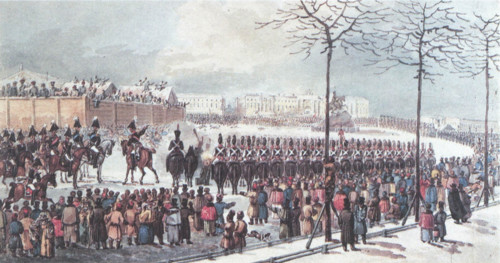 The image depicts Senate Square in St. Petersburg, Russia, on December 14, 1825. It is historically significant due to the Decembrist revolt that took place here, marking a pivotal moment in Russian h...