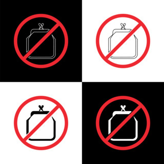 Buy Nothing Day. Social event concept. Linear line, line art. Purse in strikethrough circle. 4 design options.