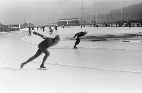 Winter Olympics 1964 Ivar Nilsson (Sweden) in action at the 1500 meters. In Lane Bud Campbell (United States). Date: January 31, 1964 Location: Innsbruck, Austria Keywords: skating, sports Person Name...