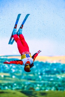Fujii Hiroko (JPN) competing in Aerials at the1988 Olympic winter Games.