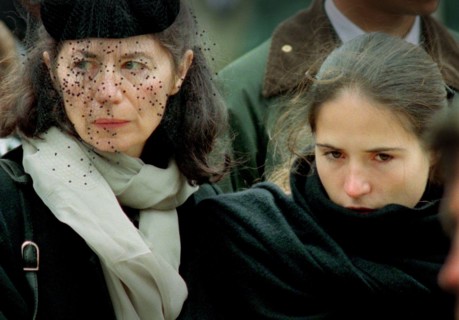 Francois Mitterrand Funeral in his home town of Jarnac in the Charente in south western France 11 January 1996 The mistress of Francois Mitterrand Anne Pingeot wearing black hat and their daughter Maz...