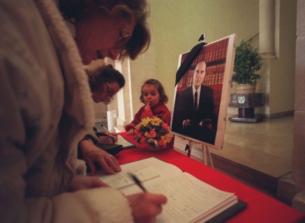Residents of Jarnac sign a memorial book of condolence for Francois Mitterrand at the Hotel de Ville in Jarnac  his birthplace & final resting place Mitterrand aged 79 died early 08-01-1996 after a lo...