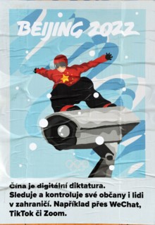 Prague, Czech Republic. 07th Feb, 2022. The poster by a Chinese artist using the pseudonym Badiucao depicting sports discipline symbolically associated with violation of human rights and rule of law i...