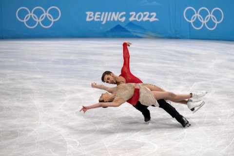 Beijing, Hebei, China. 14th Feb, 2022. French figure skaters GABRIELLA PAPADAKIS and GUILLAUME CIZERON ON their way to a gold medal at the Beijing 2022 Winter Olympics during their Free Dance performa...