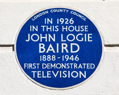 London, UK - March 8th 2022: A blue plaque located on Frith Street in Soho, London, UK, marking the location where in 1926, John Logie Baird first dem