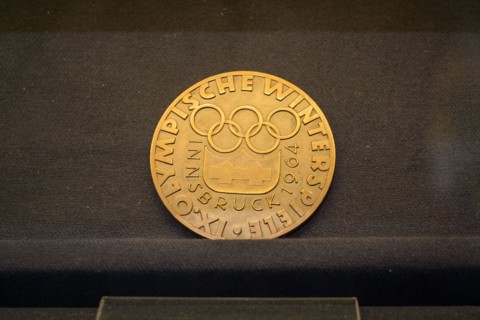Tartu, Estonia - June 10, 2023: Participation medal design from Olympics in Innsbruck 1964.
