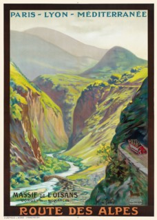 PLM. Massif de L'Oisans Gorges de la Romanche Route des Alpes by René Péan (1875-1955). Poster published around 1900 in France.