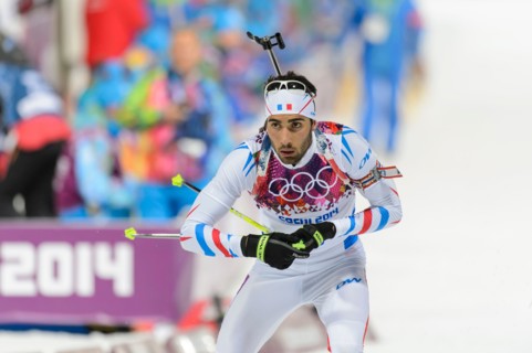 Martin Fourcade FRA Aktion Biathlon 12,5 KM Verfolgung der Herren im Laura cross Country Ski und Biathlon Center XXII. Olympische Winterspiele Sochi, Russland am 10.02.2014