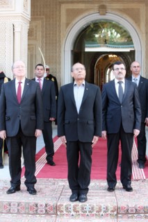 March 20, 2013 - Tunis, Tunis, Tunisia - Mr. Moncef Marzouki(C) President of the Republic, Mr Mustapha Ben Jaafer(L) president of the Constituent Assembly and Mr Ali Larayedh(R) Prime Minister during ...