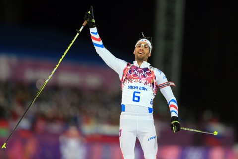 Olympic Champion Olympiasieger Goldmedalist Goldmedailiengewinner  Martin Fourcade FRA Frankreich France  Biathlon Pursuit Men 12,5 KM  Verfolgunsgrennen MŠnner  olympic winter  games 2014 sochi  olym...