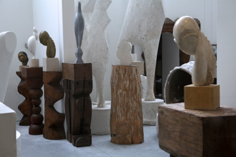 Interior view of Brancusi Studio Paris, recreated in Museum Gallery Renzo Piano Building, Paris, France