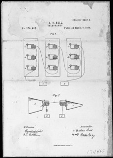 Alexander Graham Bell's telephone patent drawing and the oath signed on March 7, 1876, a critical moment in the development of the telephone and communication technology.