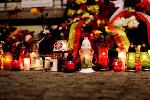 Flowers, wreaths and candles were lain in front of the Belgium Embassy in Warsaw, Poland after terror attacks killed 34 people in Brussels, Belgium hours before. Over 200 people have been injured in t...