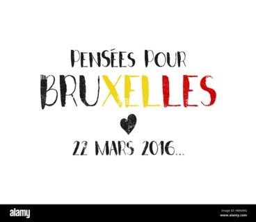 Pray for Brussels lettering with black heart. Tribute to victims of terrorism attack in Brussels airport, metro March 22, 2016. Vector hand drawn illustration isolated on white background