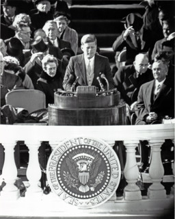 United States President John F. Kennedy delivers his Inaugural Address after being sworn-in as the 35th President of the United States on the East Front of the U.S. Capitol in Washington, D.C. on Frid...