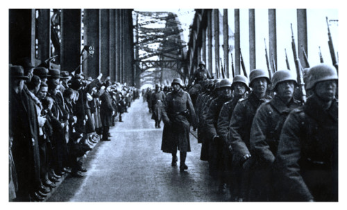 NAZI ARMY INVASION RHINELAND On March 7, 1936, a total of 30,000 soldiers of the Wehrmacht crossed the Rhine bridges (to very muted and sometimes forced support) thus beginning the German invasion of ...
