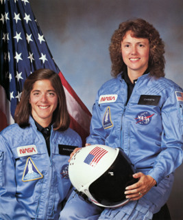 Christa McAuliffe and Barbara Morgan, Teacher in space primary and backup crew members for Shuttle Mission STS-51L. This mission ended in failure when the Challenger orbiter exploded 73 seconds after ...